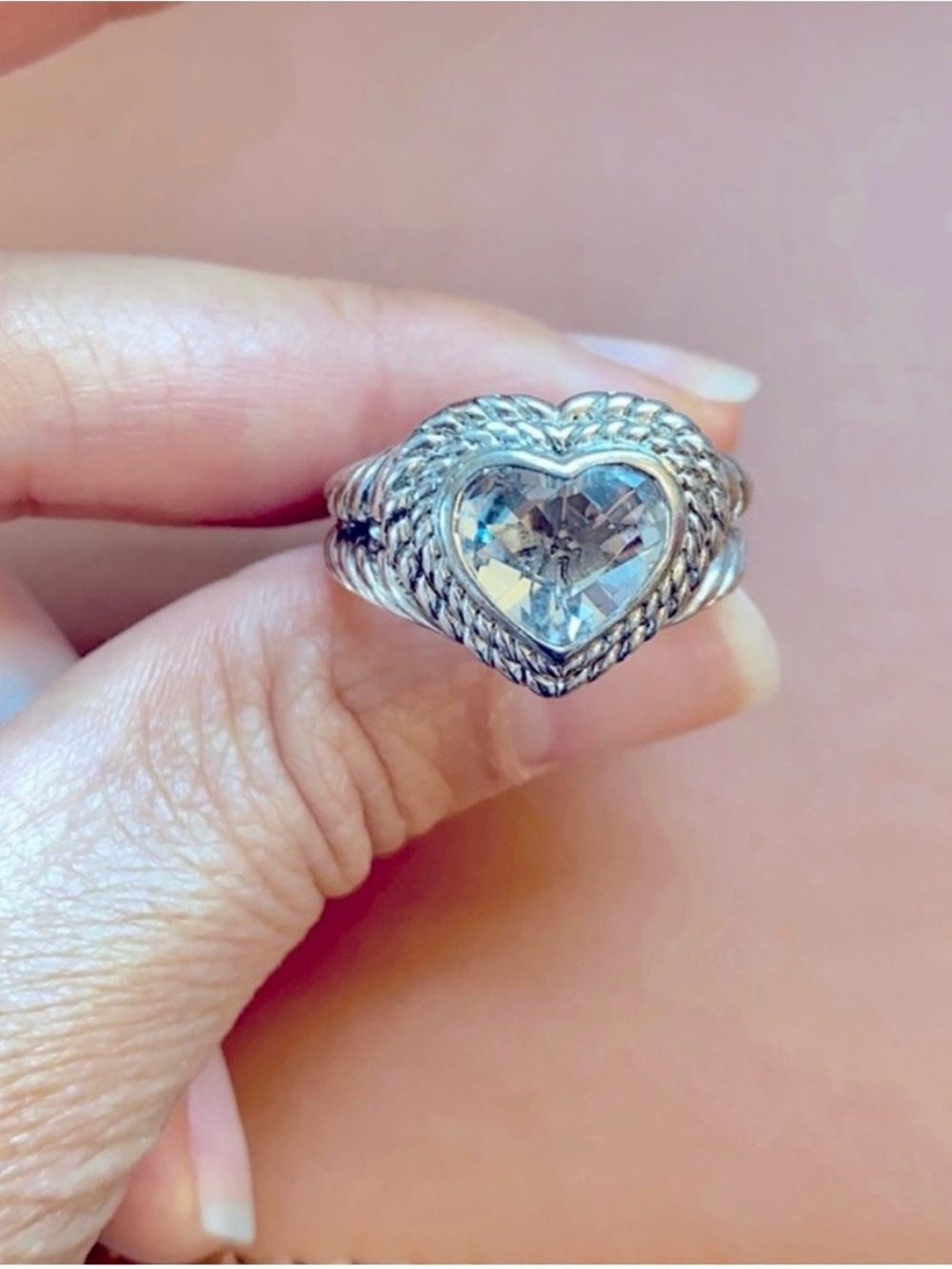 Judith Ripka Silver Heart Ring with Clear Stone